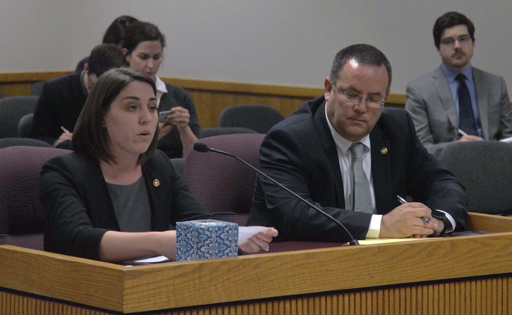 Representatives Cryscal Quade (left) and Dan Shaul decided to work together, across party lines, on a bill to help working parents keep needed child care subsidies when they earn a pay increase, while the two were on the state tour for freshmen legislators. (Photo; Chris Moreland, Missouri House Communications)